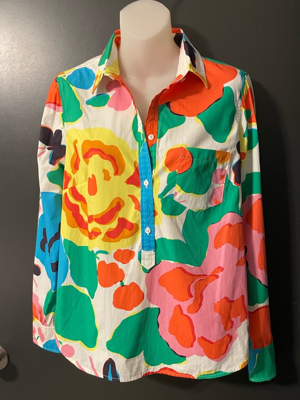 J.Crew Re-Imagined Floral Popover Shirt Size 6 100% Cotton Art Print Top - Picture 3 of 8